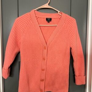 Talbots Vibrant Coral Cardigan Sweater size medium 100% Merino wool